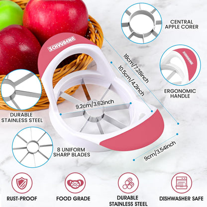 3.5 Inch Apple Slicer - Professional Apple Cutter - Stainless Steel Apple Corer - Super Sharp Apple Slicer and Corer - Apple Tool with 8 Sharp Blades(Pink)